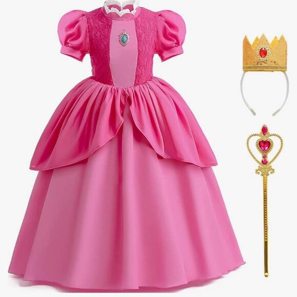 Super Brothers Princess Peach Costume Cosplay Fancy Dress for Girls - Picture 1 of 4